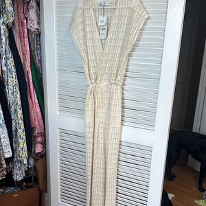 Elegant Cream Knit Beach Jumpsuit